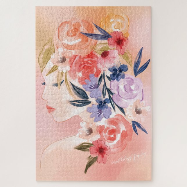 Quebra-cabeça Ilustração de Aquarela Botânica de Mulher Floral (Vertical)