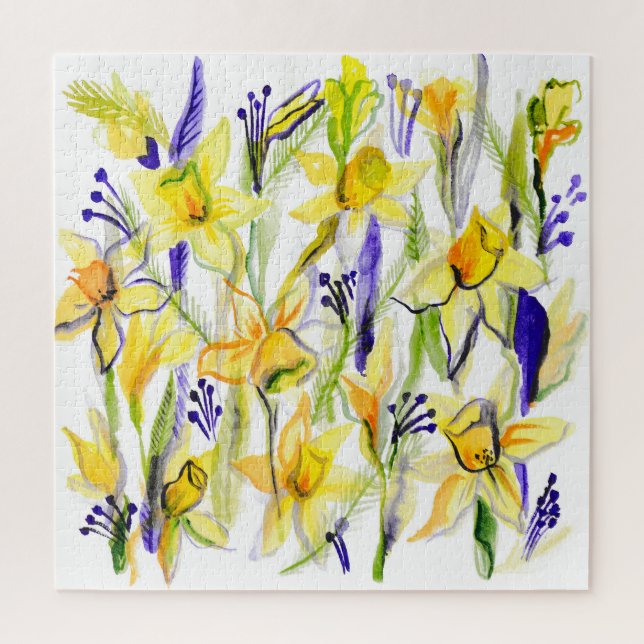 Quebra-cabeça Ilustração de Aquarela de Daffodils Amarelos (Vertical)