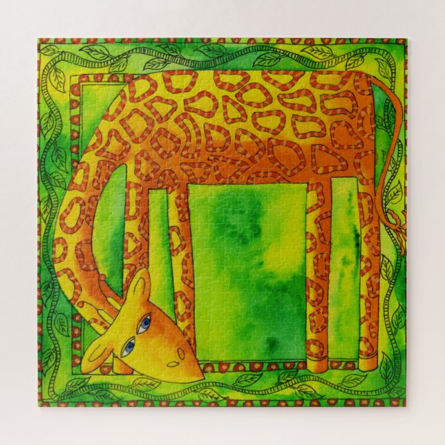 Quebra-cabeça Ilustração de Aquarela de Girafa Padrão (Horizontal)