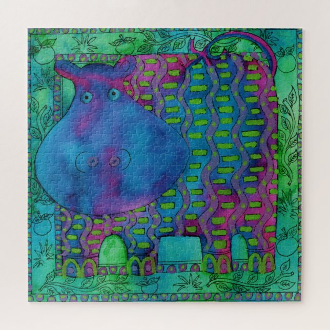 Quebra-cabeça Ilustração de Aquarela de Hippo Padrão (Horizontal)