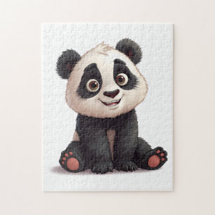 Quebra-cabeça Ilustração de Arte de Urso Panda Sentado em Cartoo
