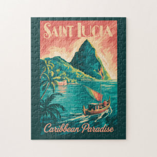 Quebra-cabeça Ilustração de Barco em Santa Lúcia Arte de Viagem 