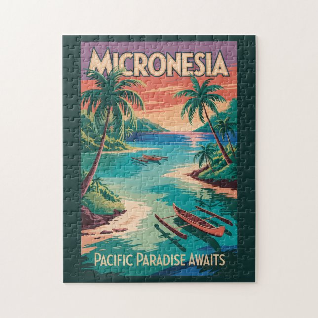 Quebra-cabeça Ilustração de Barcos da Micronésia Arte de Viagem  (Vertical)