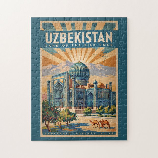 Quebra-cabeça Ilustração de Camelo do Uzbequistão Arte de Viagem (Vertical)