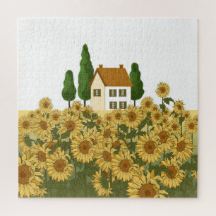 Quebra-cabeça Ilustração de Campo de Girassóis da Casa