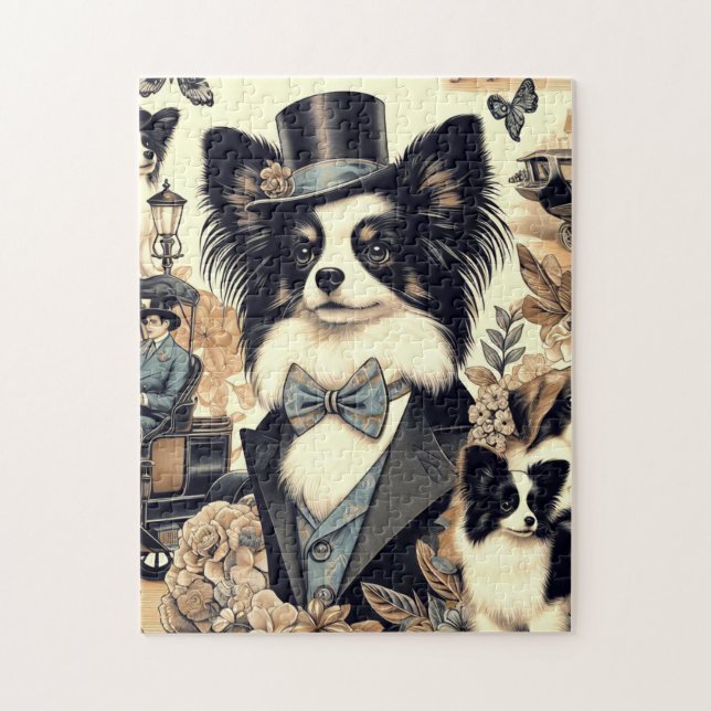 Quebra-cabeça Ilustração de Cão Vintage Papillon (Vertical)