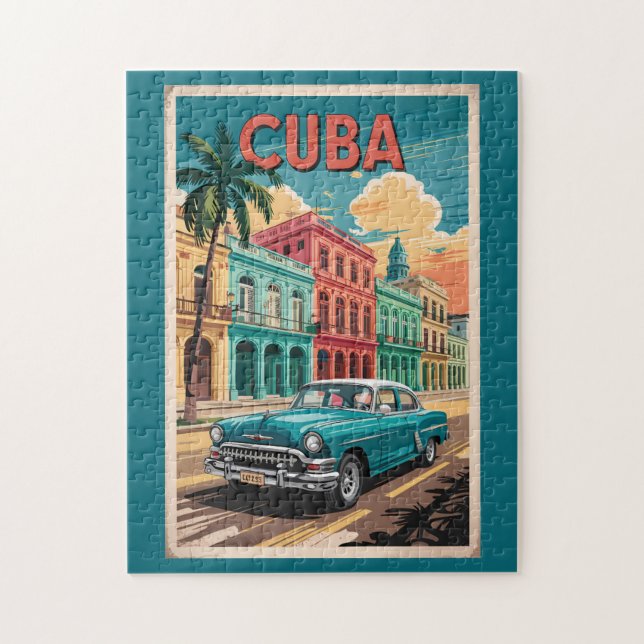 Quebra-cabeça Ilustração de Carro Clássico de Cuba Arte de Viage (Vertical)