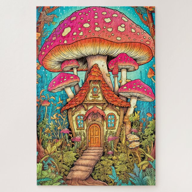 Quebra-cabeça Ilustração de Casa de Cogumelo Fofa (Vertical)