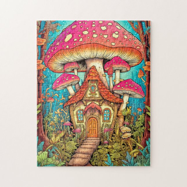 Quebra-cabeça Ilustração de Casa de Cogumelo Fofa (Vertical)