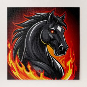 Quebra-cabeça Ilustração de Cavalo Preto Ardente com Olhos Brilh