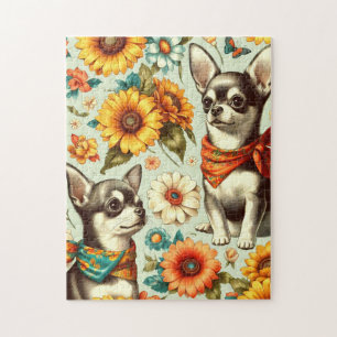 Quebra-cabeça Ilustração de Chihuahua Retro Cute