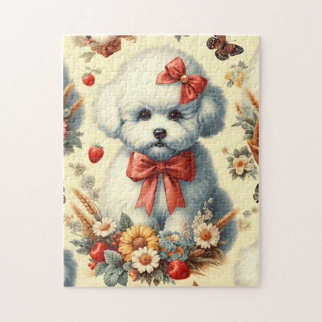Quebra-cabeça Ilustração de Cute Vintage Bichon Frisé (Vertical)