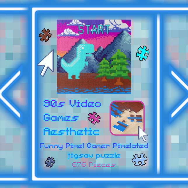 Quebra-cabeça Ilustração de Dinossauro Pixelada - Gamer de Pixel (Funny Pixel Gamer Pixelated- Dinosaur Illustration 20" x 20"Jigsaw Puzzle with Gift Box, 676 Pieces.)