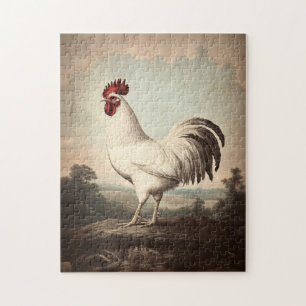 Quebra-cabeça Ilustração de Galo Branco Inspirada em Vintage