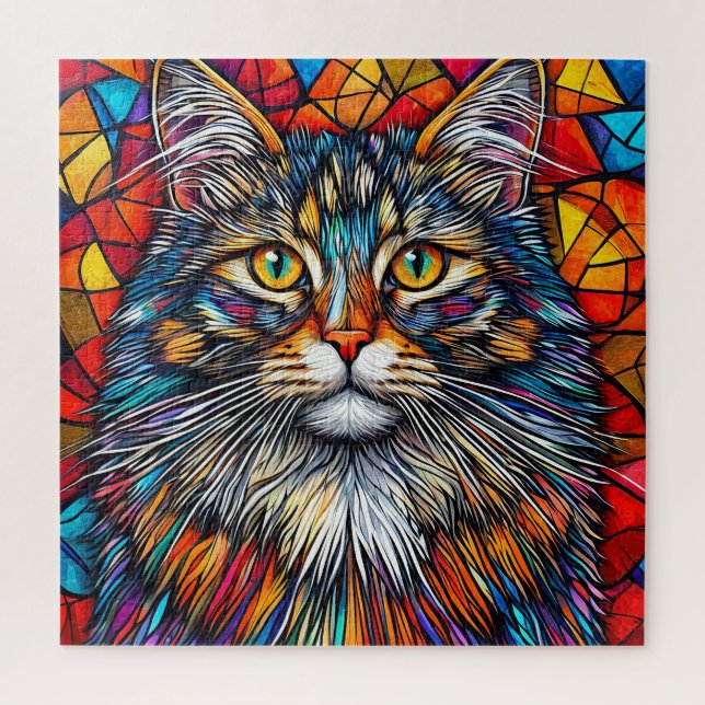 Quebra-cabeça Ilustração de Gato Abstrato Vibrante (Vertical)