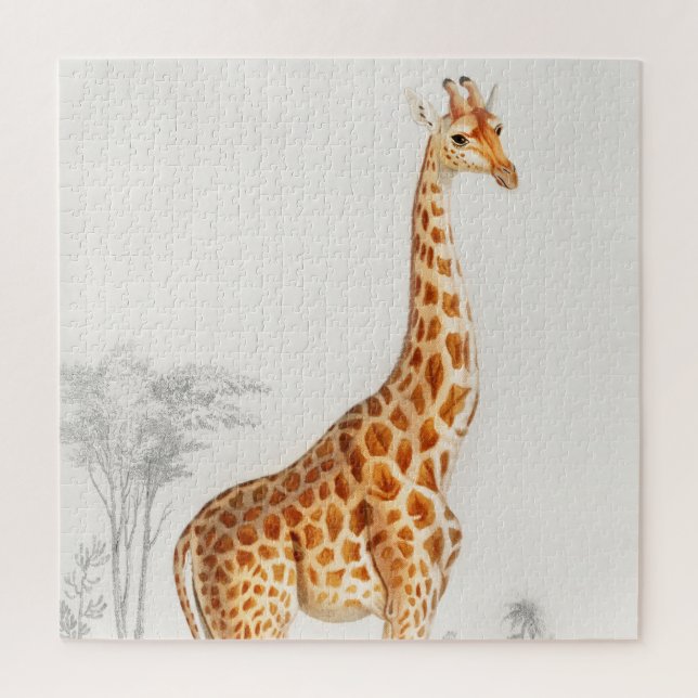 Quebra-cabeça Ilustração de Girafa Arte Impressa Vintage (Vertical)