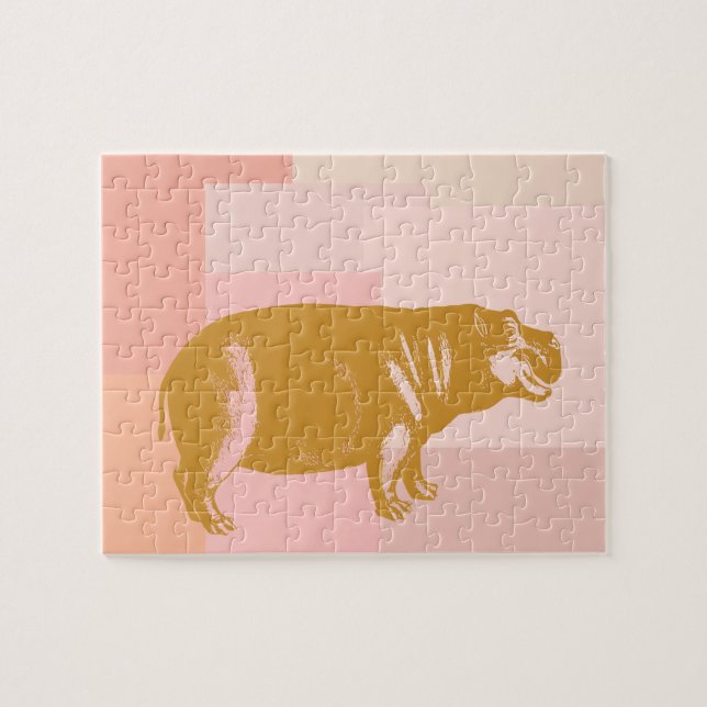 Quebra-cabeça Ilustração de Hippo Bonito a Rosa e Dourado (Horizontal)