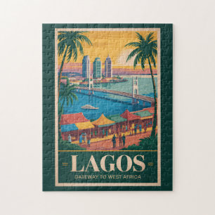 Quebra-cabeça Ilustração de Lagos Nigéria Viagem Arte Vintage