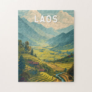 Quebra-cabeça Ilustração de Laos Viagem Arte Vintage