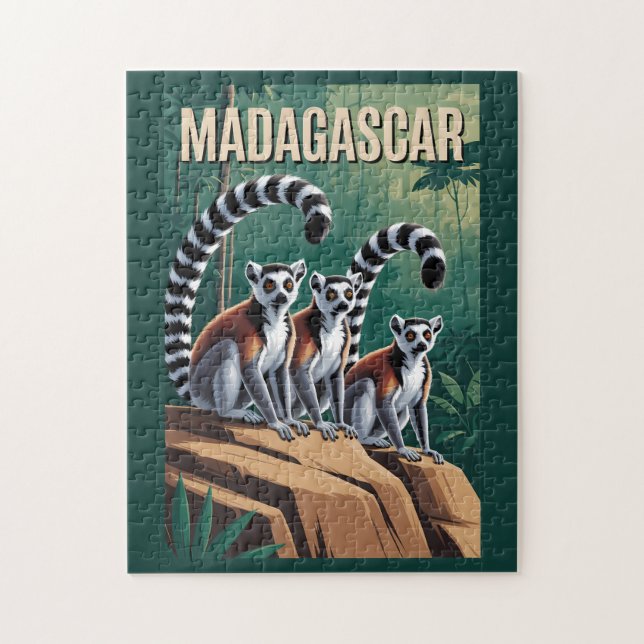 Quebra-cabeça Ilustração de lêmures de Madagascar Arte de Viagem (Vertical)