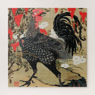 Quebra-cabeça Ilustração de Nandina e Rooster de Ito Jakuchu