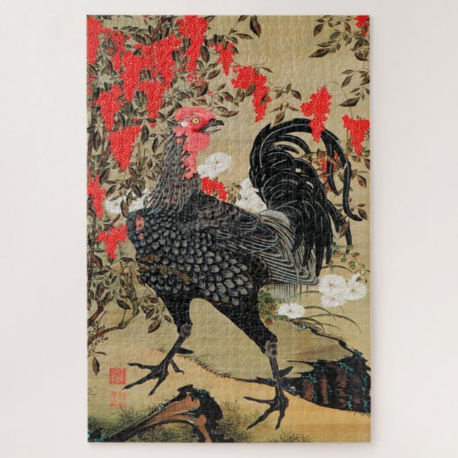 Quebra-cabeça Ilustração de Nandina e Rooster de Ito Jakuchu (Vertical)
