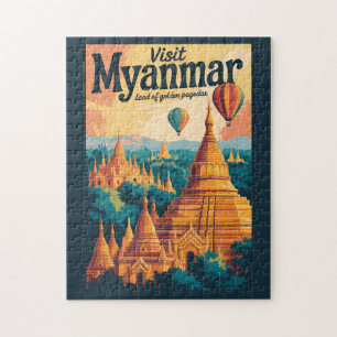 Quebra-cabeça Ilustração de Pagodes de Mianmar Arte de Viagem Vi