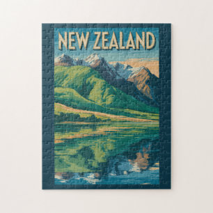 Quebra-cabeça Ilustração de Paisagem da Nova Zelândia Viagem Art