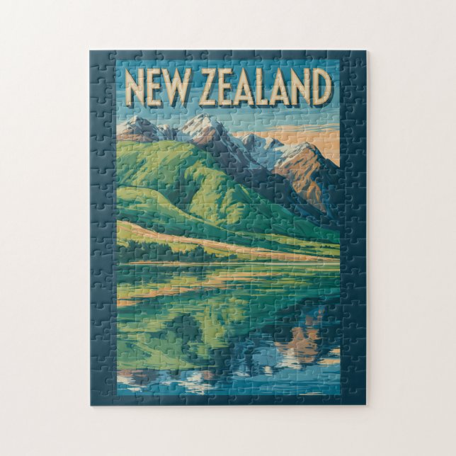 Quebra-cabeça Ilustração de Paisagem da Nova Zelândia Viagem Art (Vertical)