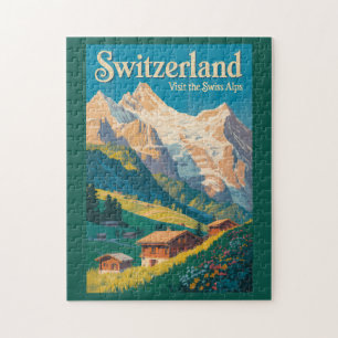 Quebra-cabeça Ilustração de Paisagem da Suíça Viagem Arte
