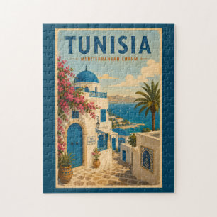 Quebra-cabeça Ilustração de Paisagem da Tunísia Arte de Viagem V