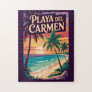 Quebra-cabeça Ilustração de Playa del Carmen Arte de Viagem Vint