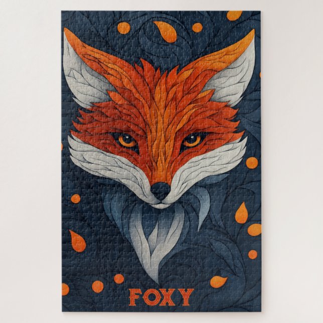 Quebra-cabeça Ilustração de Raposa Estilizada com Fundo Floral (Vertical)