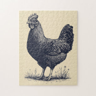 Quebra-cabeça Ilustração de Tinta em Frango em Tan