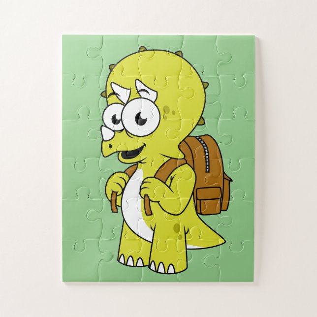 Quebra-cabeça Ilustração De Tricerátops Com Mochila. (Vertical)