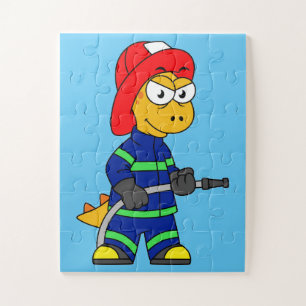 Quebra-cabeça Ilustração De Um Bombeiro Tyrannosaurus Rex.