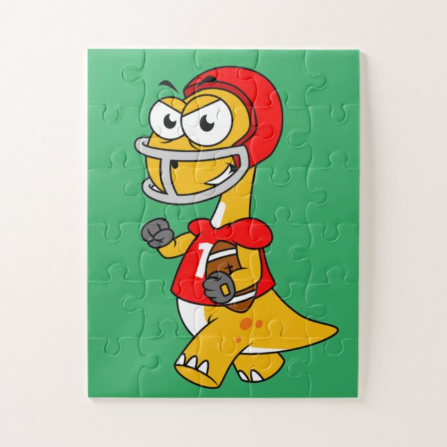 Quebra-cabeça Ilustração De Um Brontossauro Jogando Futebol. (Vertical)