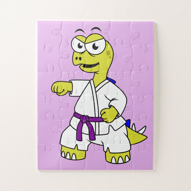 Quebra-cabeça Ilustração De Um Estegossauro Praticando Karato. (Vertical)