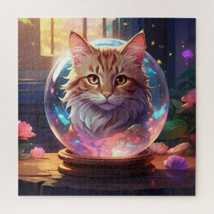 Quebra-cabeça Ilustração de um Gato em uma Bola de Cristal