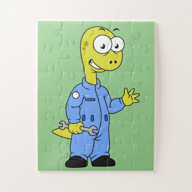 Quebra-cabeça Ilustração De Um Mecânico Brontossauro. (Vertical)