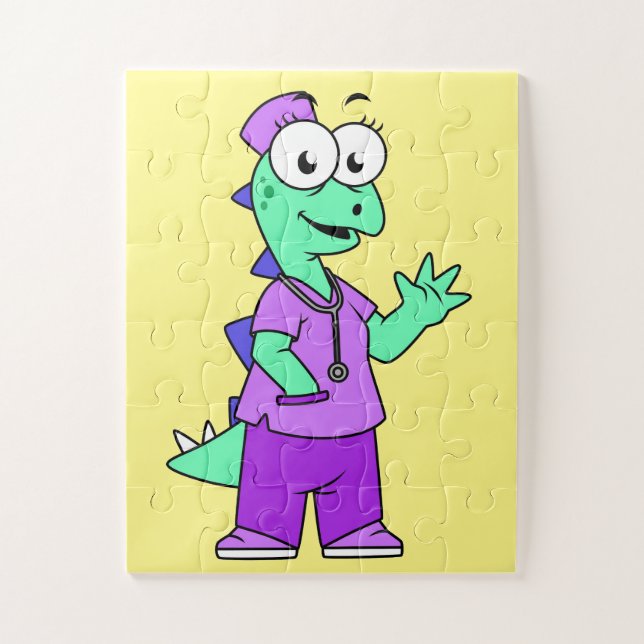 Quebra-cabeça Ilustração De Uma Enfermeira De Stegossauro. (Vertical)