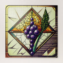 Ilustração de Uvas e Trigo em Vitral