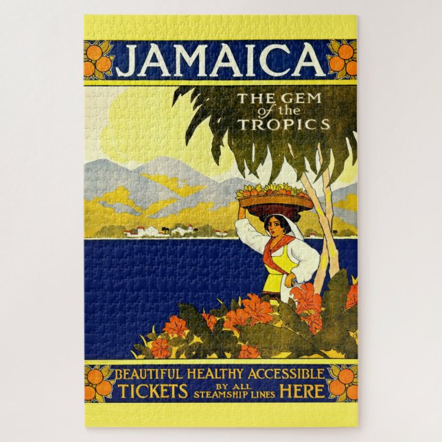 Quebra-cabeça Ilustração de Viagem da Jamaica Vintage (Vertical)