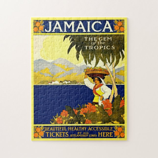 Quebra-cabeça Ilustração de Viagem da Jamaica Vintage (Vertical)