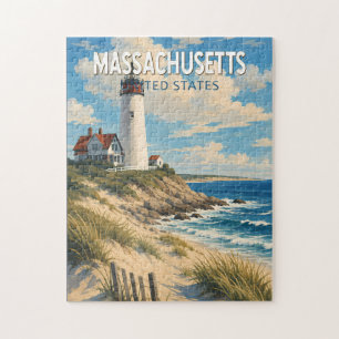 Quebra-cabeça Ilustração de Viagem de Arte Vintage de Massachuse