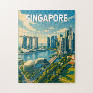Quebra-cabeça Ilustração de Viagem de Arte Vintage de Singapura