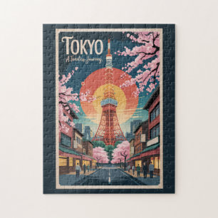 Quebra-cabeça Ilustração de Viagem de Arte Vintage de Tóquio Jap