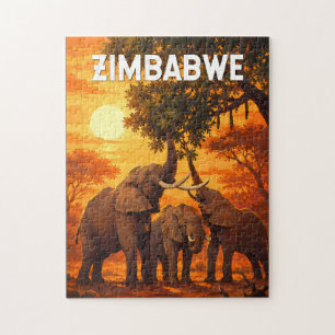 Quebra-cabeça Ilustração de viagem de arte vintage do Zimbábue