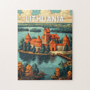Quebra-cabeça Ilustração de viagem de arte vintage na Lituânia