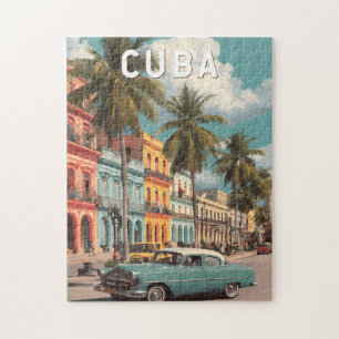 Quebra-cabeça Ilustração de viagem de Cuba Arte Vintage